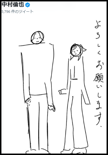 中村倫也と水卜アナの似顔絵